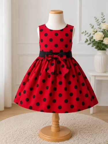 Vestido Infantil Poá Vermelho Aproximadamente 1 Ano