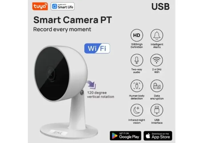 Câmera Wi-Fi Tuya Smart 1080p 2MP áudio bidirecional com rastreamento COD-AP205