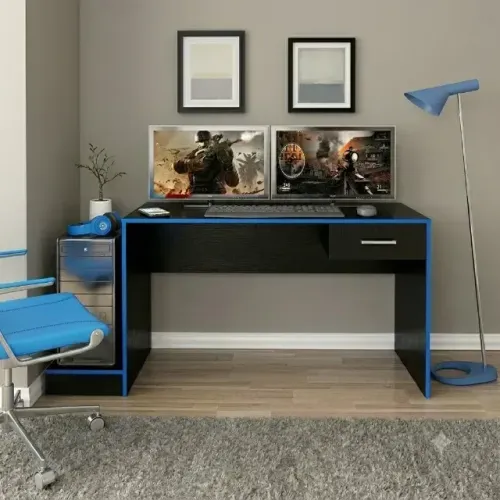 Mesa Gamer Nilo Preto/Azul 1,60m | Setup Completo