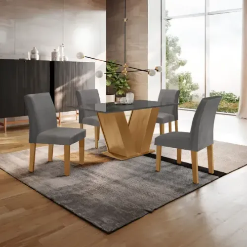 Mesa de Jantar Pequena com 4 Cadeiras Nova Ypê Cinza