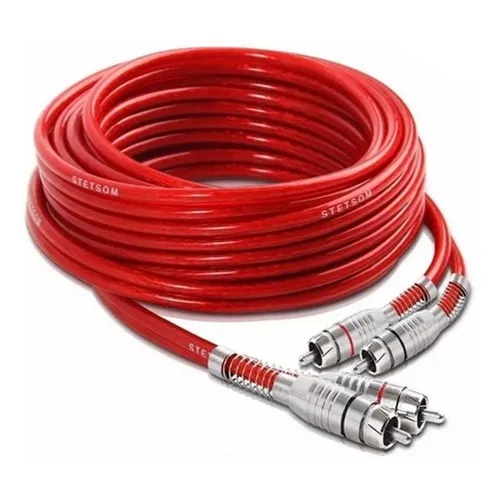 Cabo rca Stetsom 5 Metros 4mm Duplo Vermelho Plug Prata Dupla Blindagem