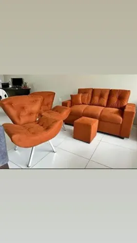 Kit trio sofá com poltronas e puff