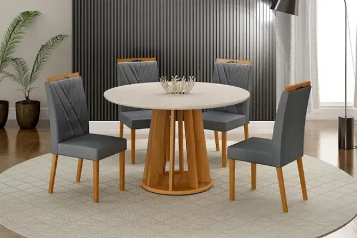 Mesa Jantar Tampo Redondo C/4 Cadeiras Estrutura Madeira. Produtos Novos Direto da Fábrica