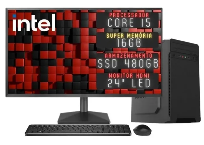 Computador Completo Desktop Intel Core i5 16GB Monitor 24" ssd 480gb