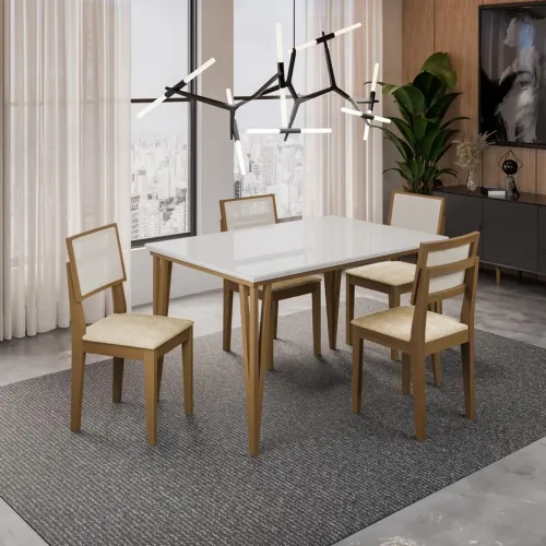 Mesa de Jantar 4 Cadeiras Anne Madeira Maciça t54