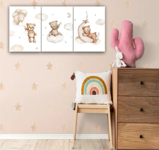 Kit de Quadros Decorativos Ursinhos Fofos - Quarto Infantil