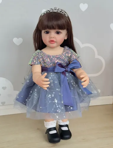 Boneca Reborn 55cm Corpo De Silicone Cabelos Longos