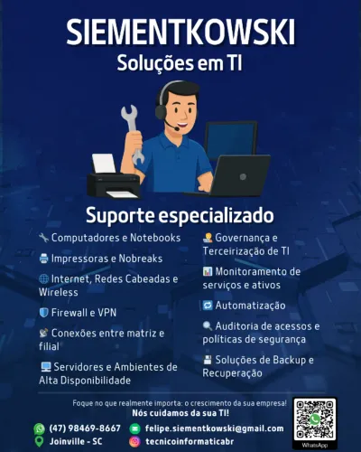 Técnico em Informática - Suporte em notebooks, computadores, servidores, redes e internet
