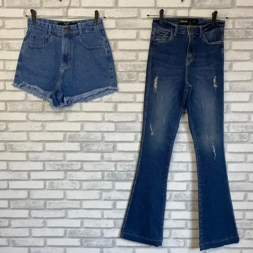 Kit Youcom Shorts Mom Jeans + Calça Flare Cintura Alta Tamanho 36