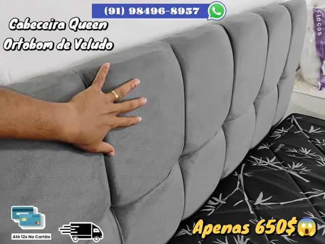Cabeceira Queen Ortobom de Veludo - Apenas R$ 650!