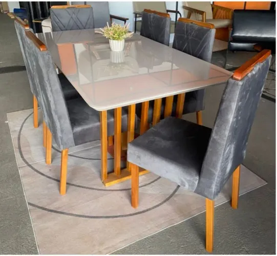 Mesa de jantar Cairo madeira maciça com 6 cadeiras