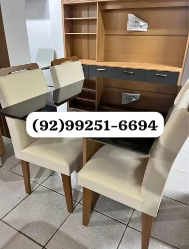 Mesa de jantar 4 lugares tampo de vidro