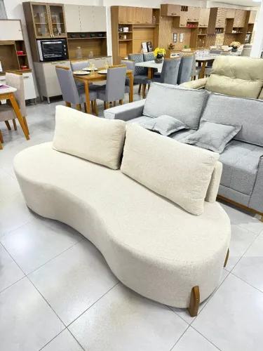 PROMOÇÃO Sofá Curvo Design Moderno Tecido Linho (Novo Direto da Fábrica)