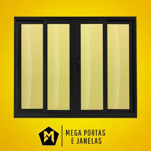 Janela Quatro Folhas Alumínio Preto - Linha 25 (Completa)