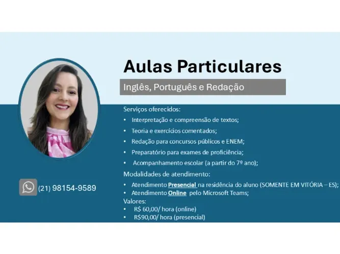 Aulas Particulares: Inglês, Português e Redação