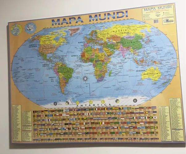 Mapa mundi emoldurado - quadro 