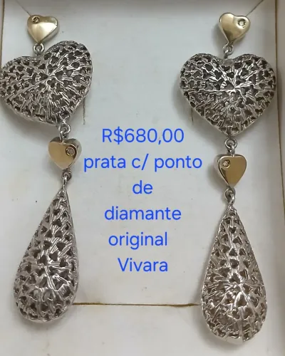 Brinco Vivara Prata coração rendado