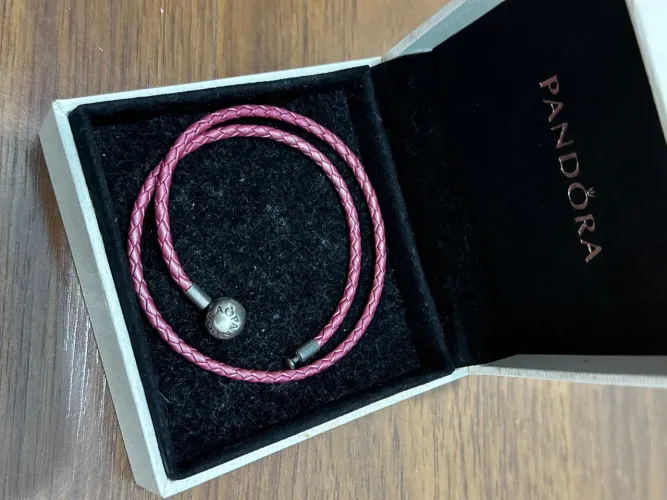 Pulseira Pandora Couro Rosa Original