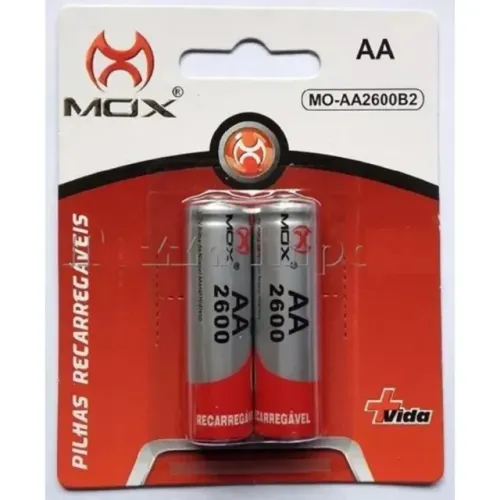 Pilha Aa Recarregável Aa Mox 2600 Cartela Com 2 Unidades
