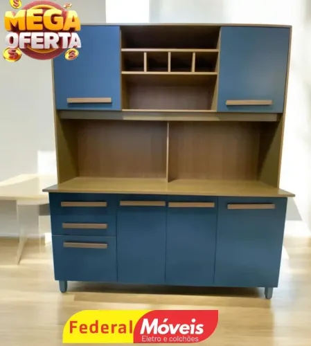 Armário de Cozinha azul 100% MDF TEMOS CREDIÁRIO
