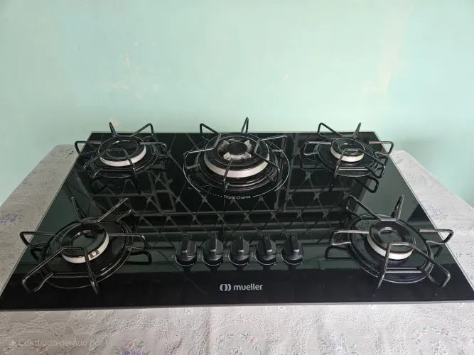?Cooktop 5 Bocas Mueller com Tripla Chama - Vidro Preto