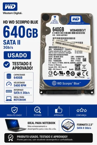HD SATA II 640GB WD SCORPIO BLUE
