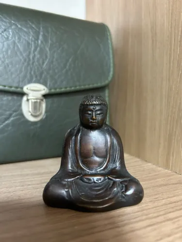 Mini Escultura Estátua Buda Meditação Bronze Maciço Vintage Marcado Antigo Oriental