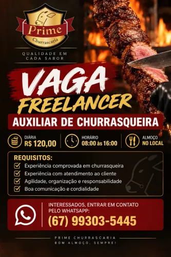VAGA FREELANCER - AUXILIAR DE CHURRASQUEIRA