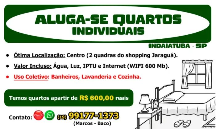 Aluga-se Quartos Individuais para H ou M