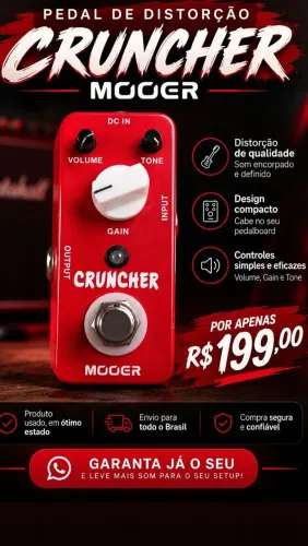 Mooer Cruncher - Pedal de Distortion/Overdrive para Guitarra - Ótimo Estado