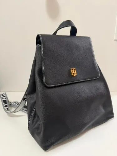 Mochila de couro Executiva Tommy Hilfiger preta, nova, original