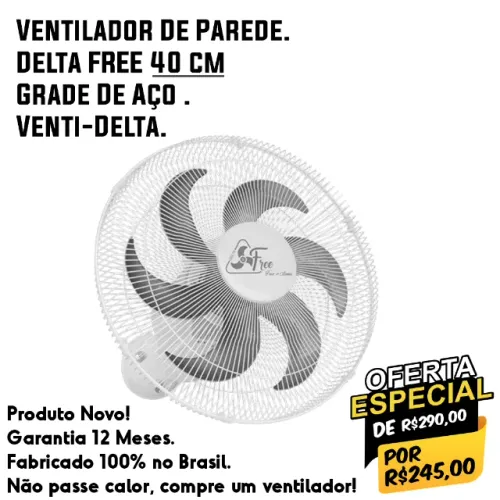 Ventilador De Parede Delta Free 40cm - Grade De Aço Venti-Delta.