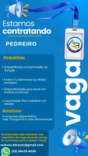 Vaga aberta para pedreiro 