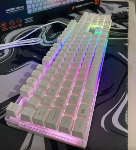 Teclado Semi-Mecânico OEX Prismatic TC205 Branco RGB Anti-ghosting