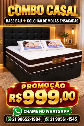 Base baú + colchão molas ensacadas casal Espuma D33