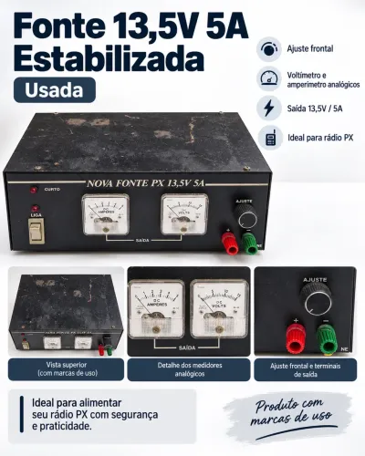 Fonte PX 13,5V 5A com Voltímetro e Amperímetro