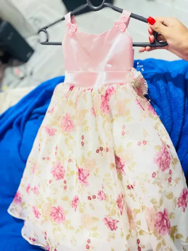 Vestido de Festa Infantil Rosa Floral com Laço | Até 1 Ano 
