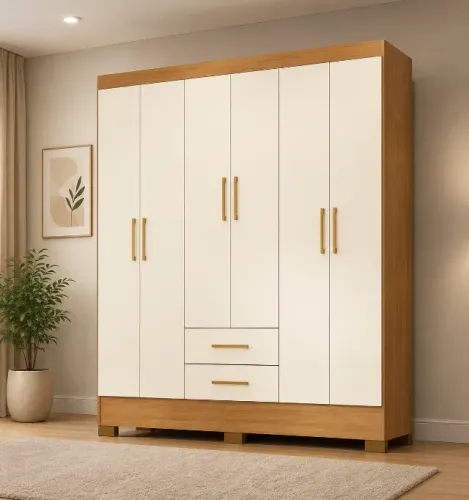 Guarda roupa de casal com 6 portas batentes