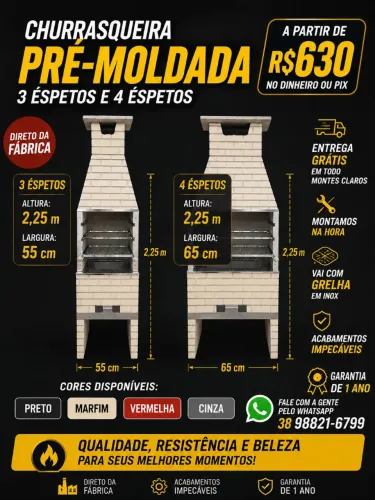 Churrasqueira 3 éspetos e 4 éspetos 2,25 de altura