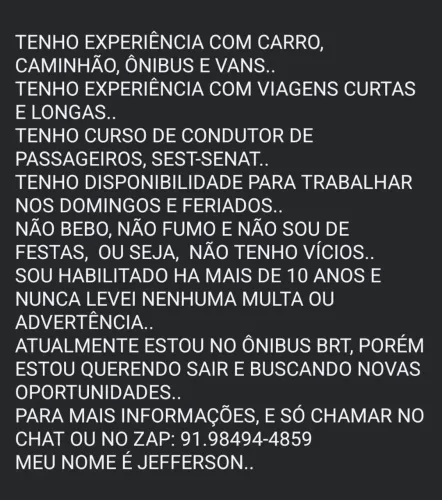 MOTORISTA DISPONÍVEL