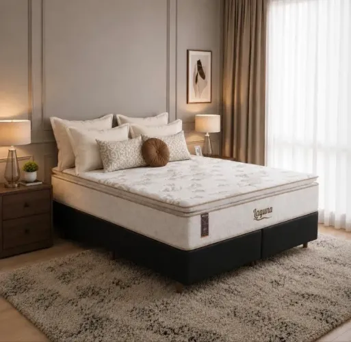 Cama Box Queen Confort Elegance D26 Molas Ensacadas com Base Preta
