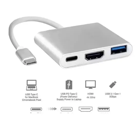 Adaptador Tipo-c Para Hdmi + Usb 3.0 + Usb C Resolução 4k