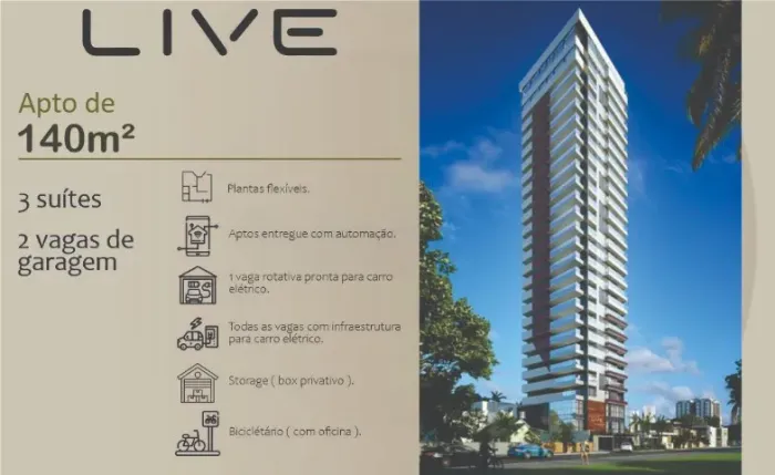 Condomínio LIVE. Aptos de 140m² com 3 suítes e 2 vagas. C023