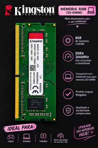 Memória RAM 8GB DDR4 2666MHz Kingston para notebook