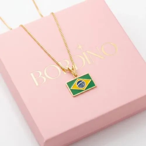 Colar Choker Bandeira do Brasil Folheado a Ouro