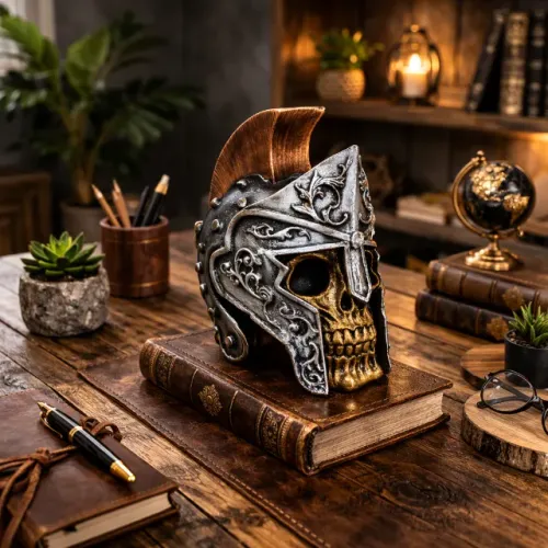 Escultura Caveira Gladiador Moderno Novo Artesanal