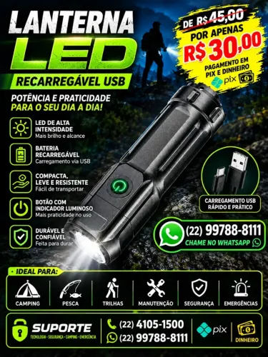 Lanterna recarregável de LED NÃO RESERVO ( Contato apenas Whatsapp )