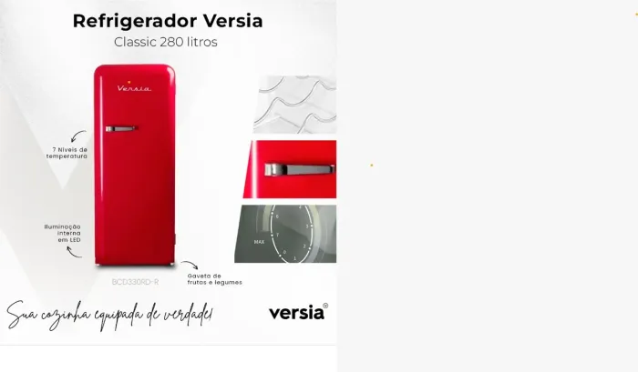 Refrigerador Vermelho Estilo Smeg (Versia) Retrô Vintage 280 litros