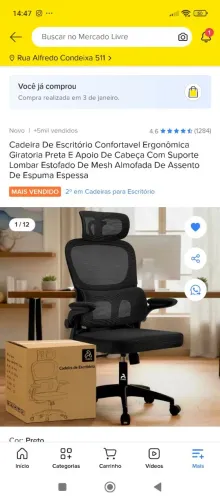 Cadeira escritório ergométrica giratória preta nova na caixa
