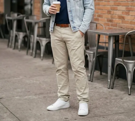 Calça Masculina de Sarja Bege / Caqui - Tamanho 44 (Seminova)